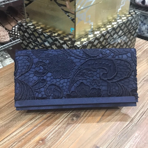Accessorize Handbags - Blue Guipure Lace Evening Clutch